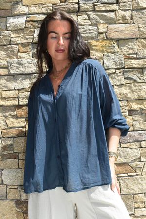 Shayle Indian Cotton Smock Shirt Navy